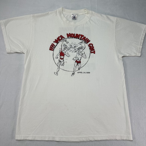 Vintage 1999 YMCA‎ Mountain Goat Shirt Large White Running Race Tee Syracuse 90s - Picture 1 of 7